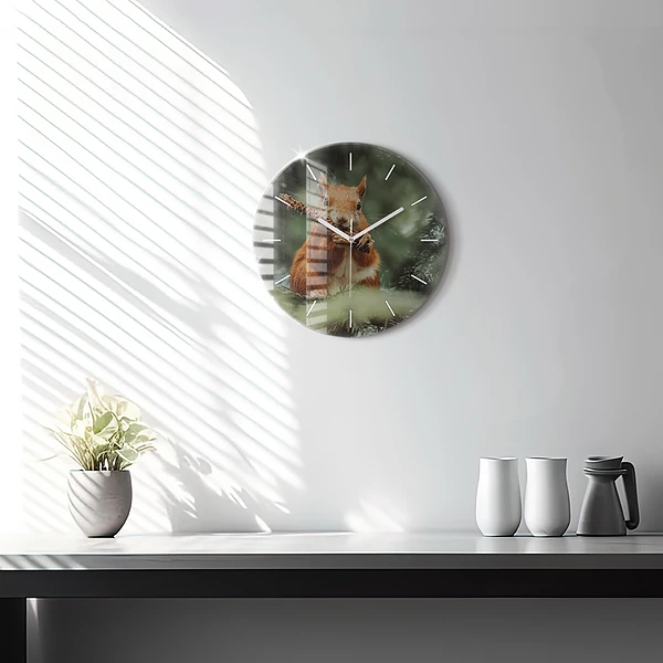 Wanduhr rund mit motiv Eichhörnchen und Wildtiere