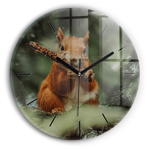 Wanduhr rund mit motiv Eichhörnchen und Wildtiere