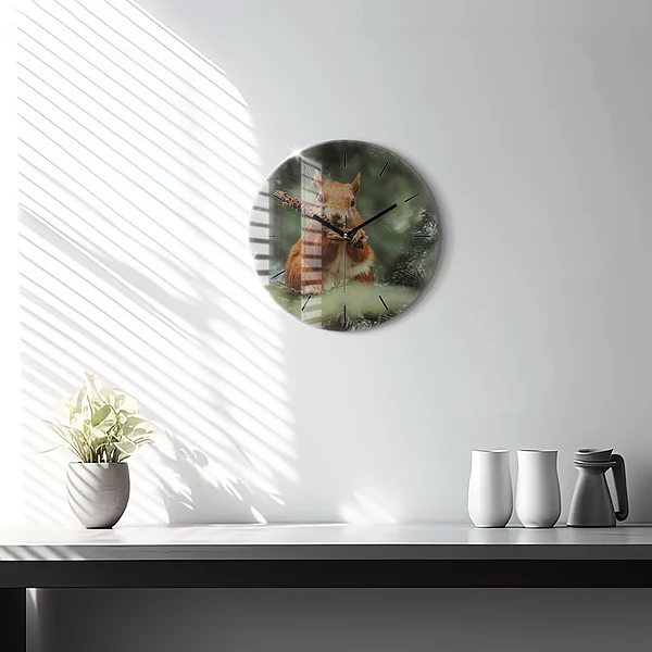 Wanduhr rund mit motiv Eichhörnchen und Wildtiere