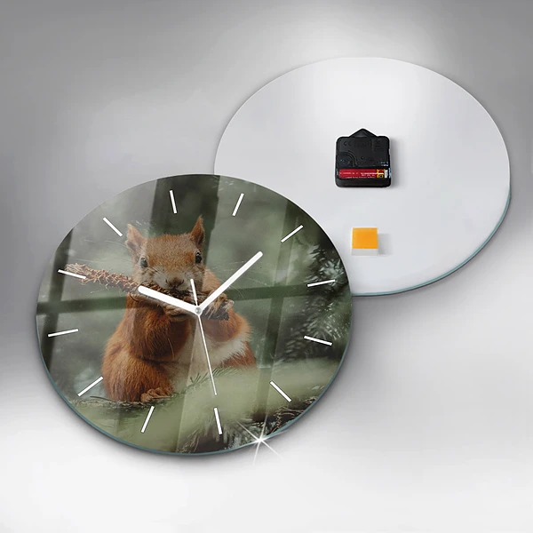Wanduhr rund mit motiv Eichhörnchen und Wildtiere