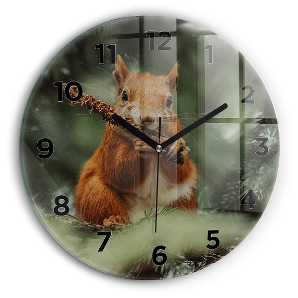 Wanduhr rund mit motiv Eichhörnchen und Wildtiere