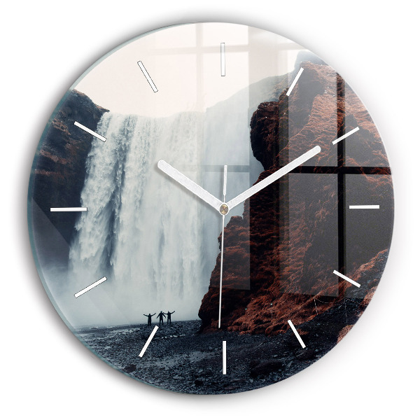 Wanduhr rund Wasserfall Island Landschaft