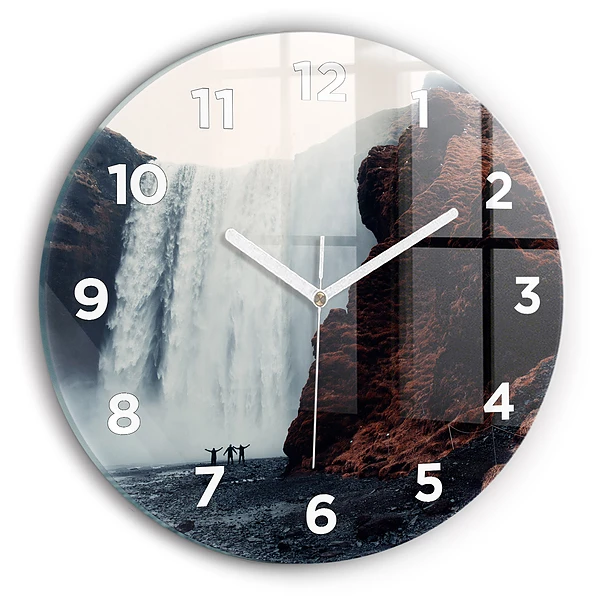 Wanduhr rund Wasserfall Island Landschaft