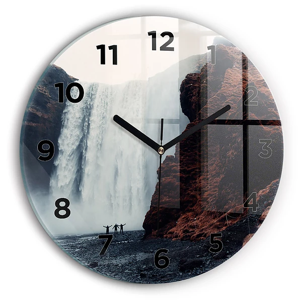Wanduhr rund Wasserfall Island Landschaft