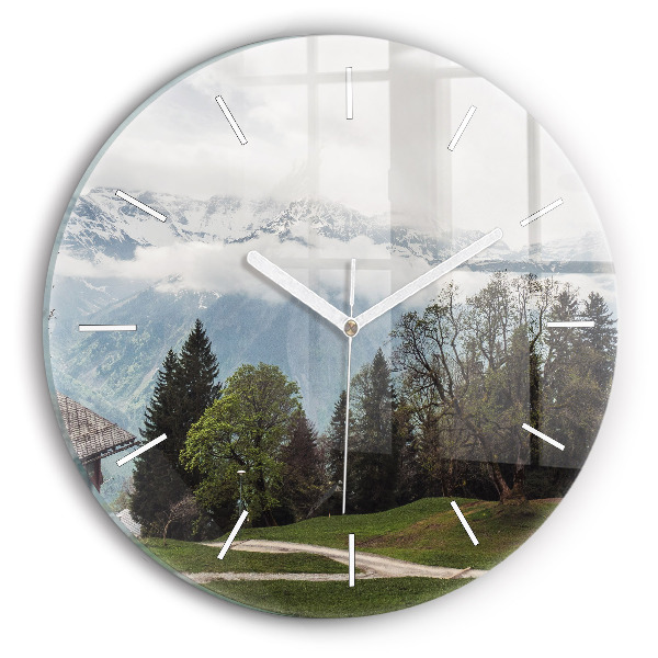 Wanduhr rund Blick auf die Berge