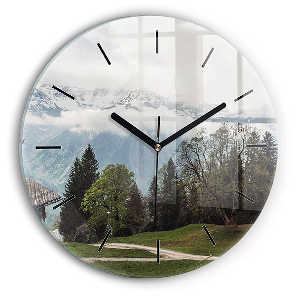 Wanduhr rund Blick auf die Berge