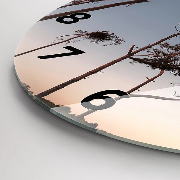 Wanduhr glas rund Mondsichel und Bäume