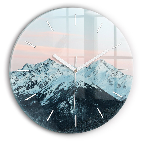 Wanduhr rund mit motiv Bergkette im Winter