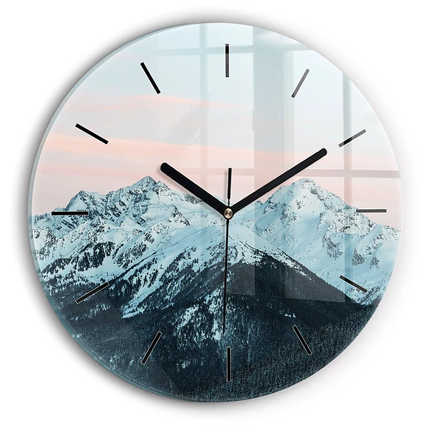 Wanduhr rund mit motiv Bergkette im Winter