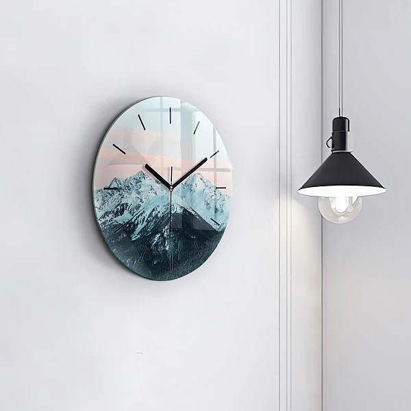 Wanduhr rund mit motiv Bergkette im Winter