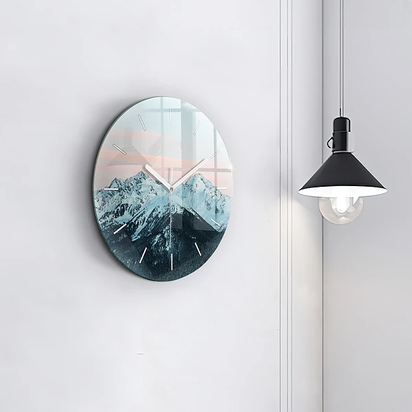 Wanduhr rund mit motiv Bergkette im Winter