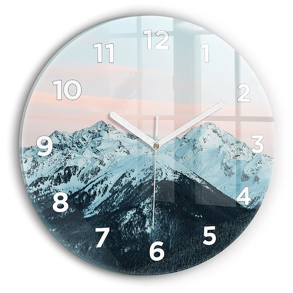 Wanduhr rund mit motiv Bergkette im Winter