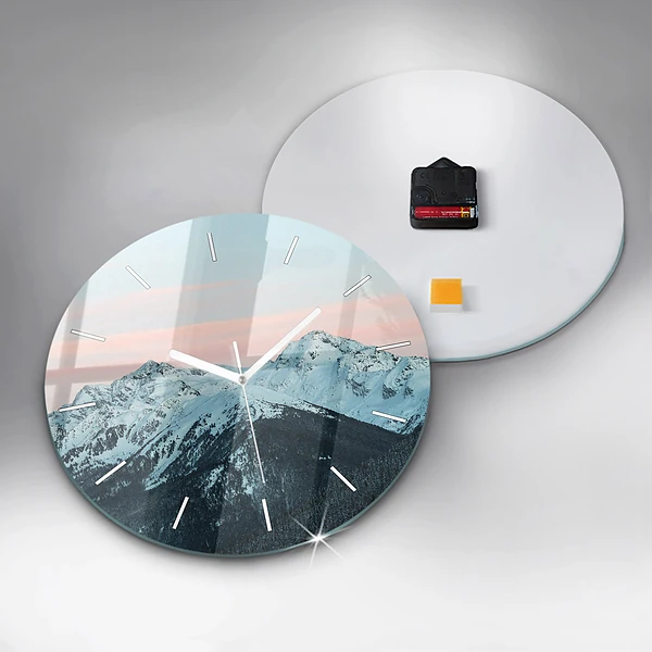 Wanduhr rund mit motiv Bergkette im Winter