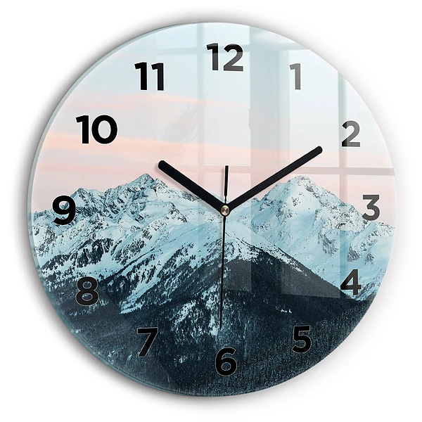 Wanduhr rund mit motiv Bergkette im Winter
