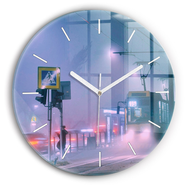 Wanduhr rund mit motiv Warschau im Nebel