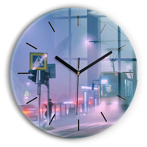 Wanduhr rund mit motiv Warschau im Nebel