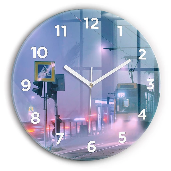 Wanduhr rund mit motiv Warschau im Nebel