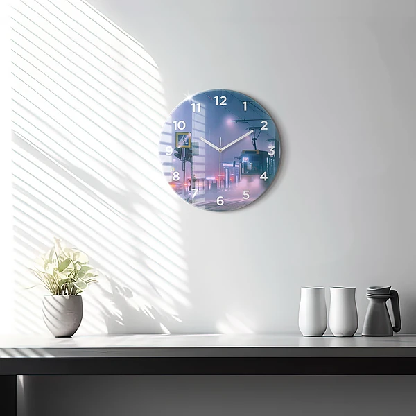 Wanduhr rund mit motiv Warschau im Nebel