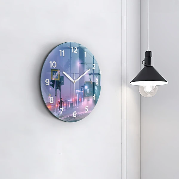Wanduhr rund mit motiv Warschau im Nebel