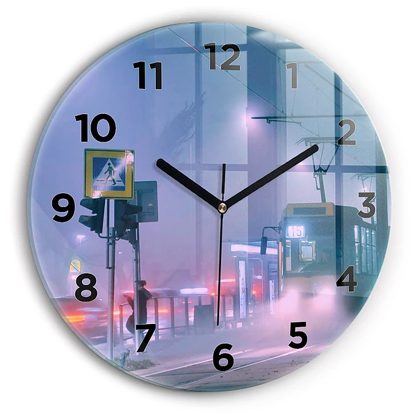 Wanduhr rund mit motiv Warschau im Nebel