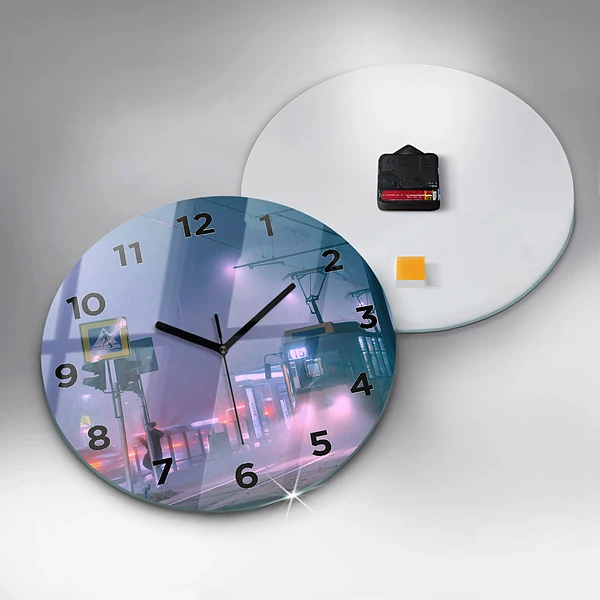 Wanduhr rund mit motiv Warschau im Nebel