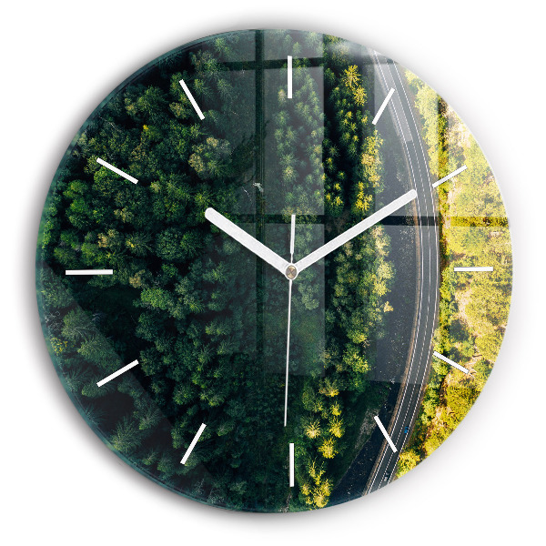 Wanduhr glas rund Wald aus der Vogelperspektive