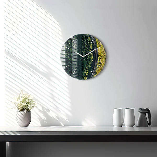 Wanduhr glas rund Wald aus der Vogelperspektive