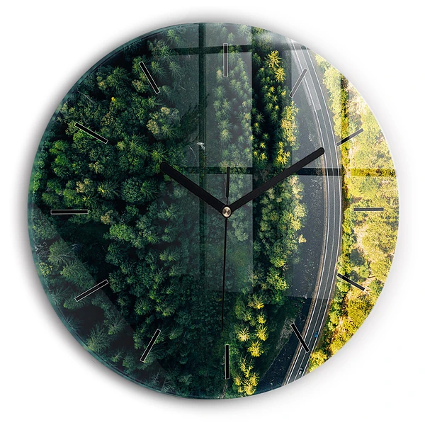 Wanduhr glas rund Wald aus der Vogelperspektive