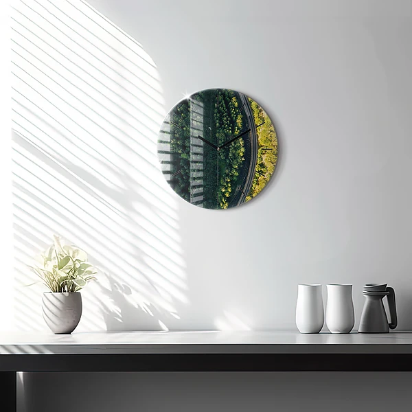 Wanduhr glas rund Wald aus der Vogelperspektive