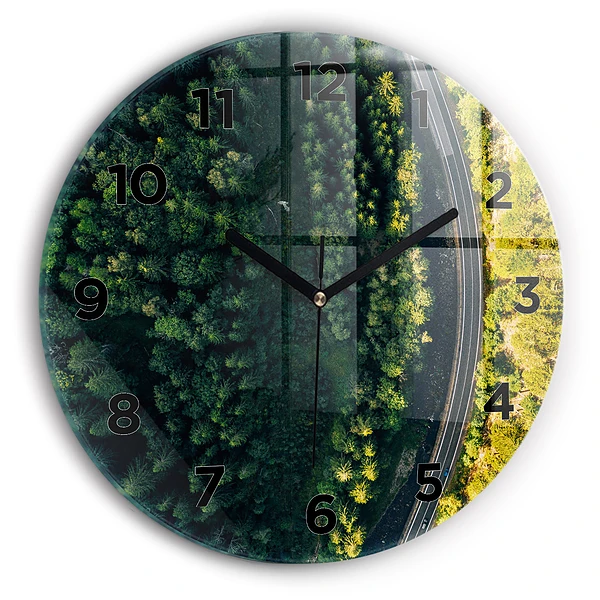 Wanduhr glas rund Wald aus der Vogelperspektive