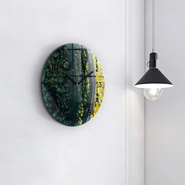 Wanduhr glas rund Wald aus der Vogelperspektive