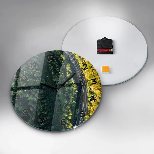 Wanduhr glas rund Wald aus der Vogelperspektive