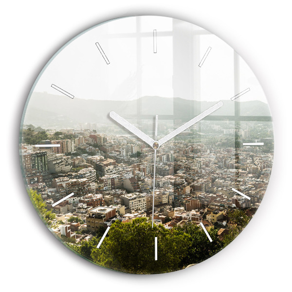 Wanduhr rund Barcelona Blick auf den Montjuic