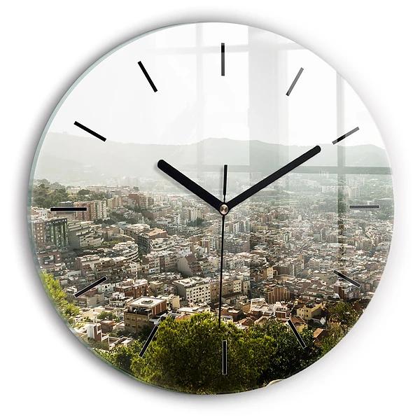 Wanduhr rund Barcelona Blick auf den Montjuic