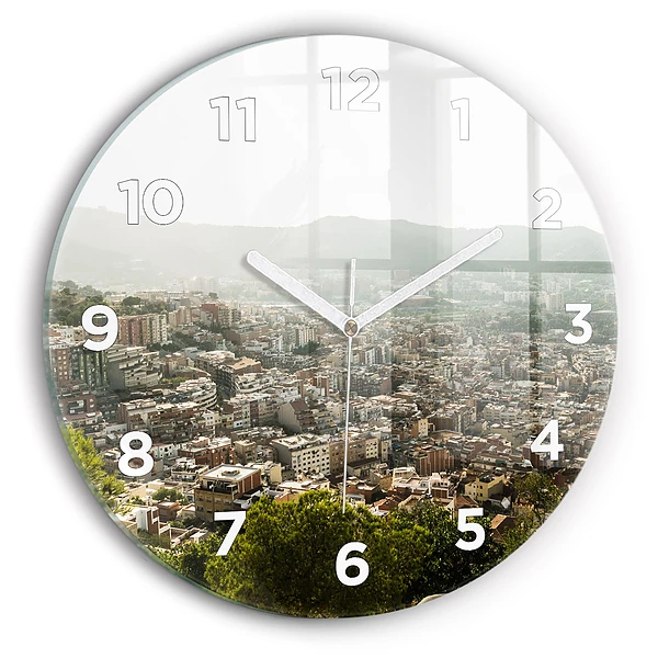 Wanduhr rund Barcelona Blick auf den Montjuic