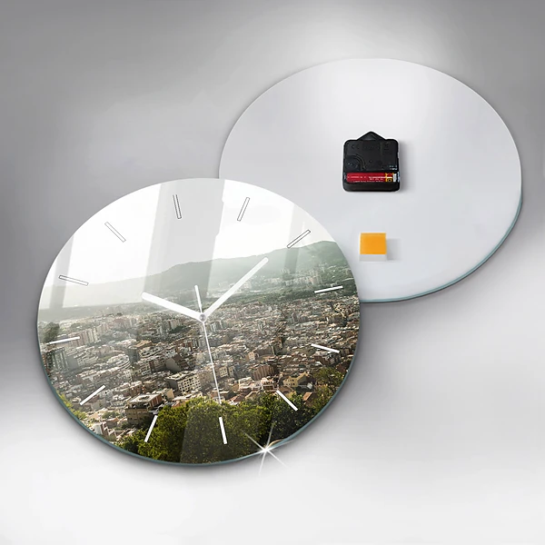 Wanduhr rund Barcelona Blick auf den Montjuic