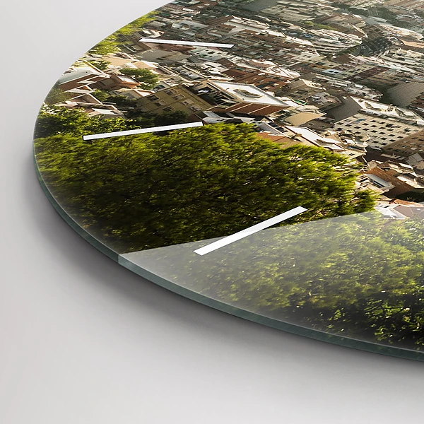 Wanduhr rund Barcelona Blick auf den Montjuic