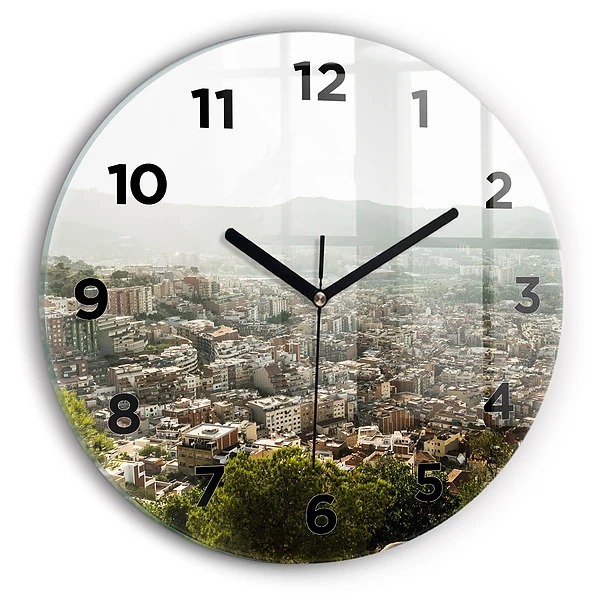 Wanduhr rund Barcelona Blick auf den Montjuic