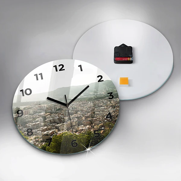 Wanduhr rund Barcelona Blick auf den Montjuic