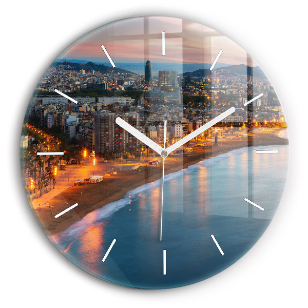 Wanduhr rund Strand von Barcelona