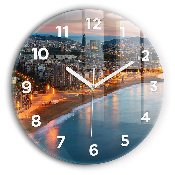 Wanduhr rund Strand von Barcelona