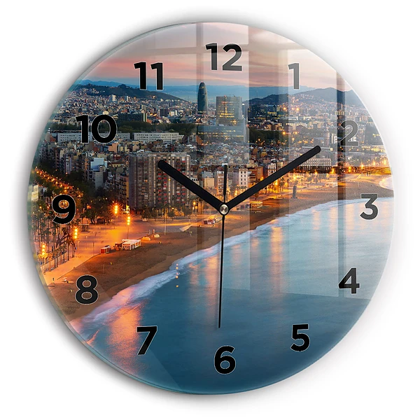 Wanduhr rund Strand von Barcelona