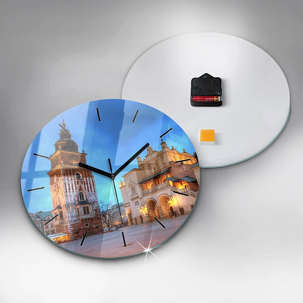 Wanduhr rund mit motiv Hauptmarkt in Krakau