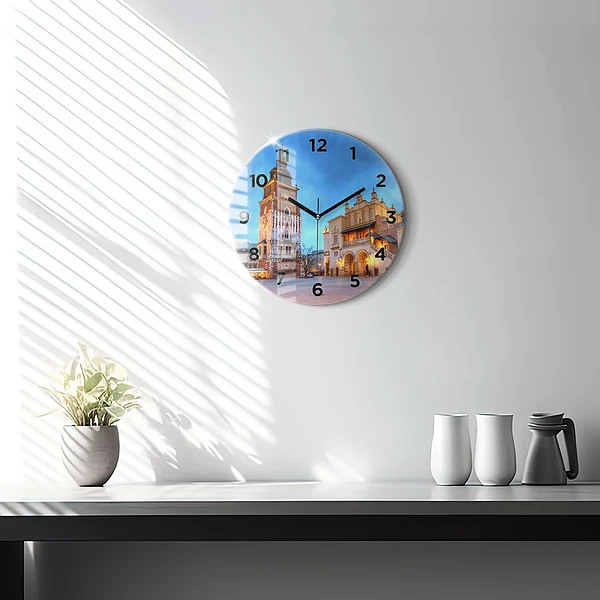 Wanduhr rund mit motiv Hauptmarkt in Krakau
