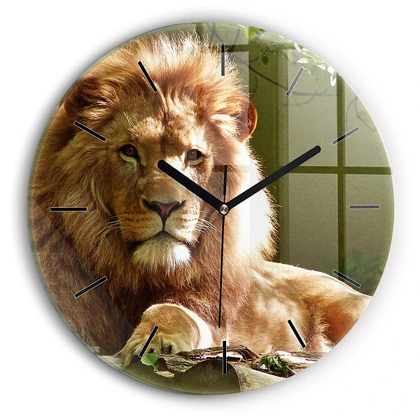 Wanduhr rund mit motiv Porträt eines Löwen