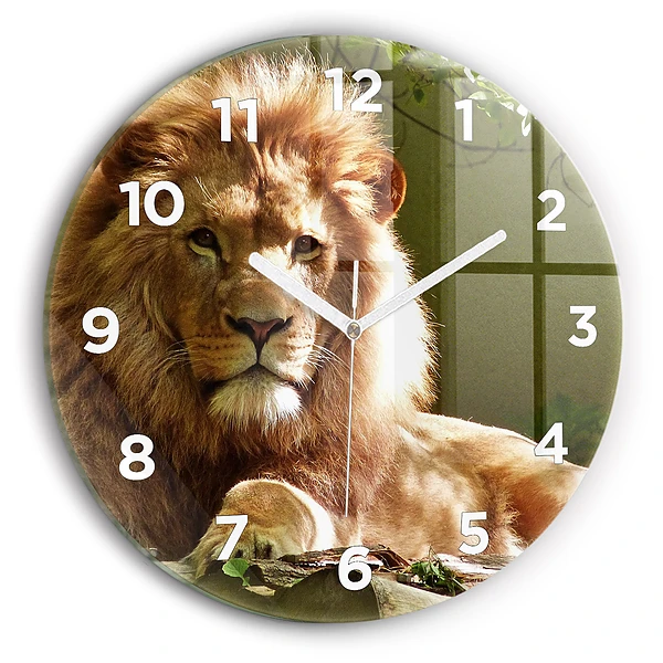 Wanduhr rund mit motiv Porträt eines Löwen