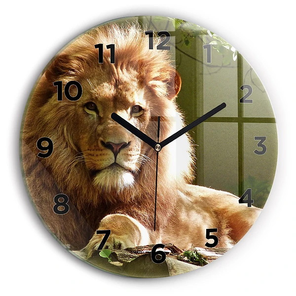 Wanduhr rund mit motiv Porträt eines Löwen
