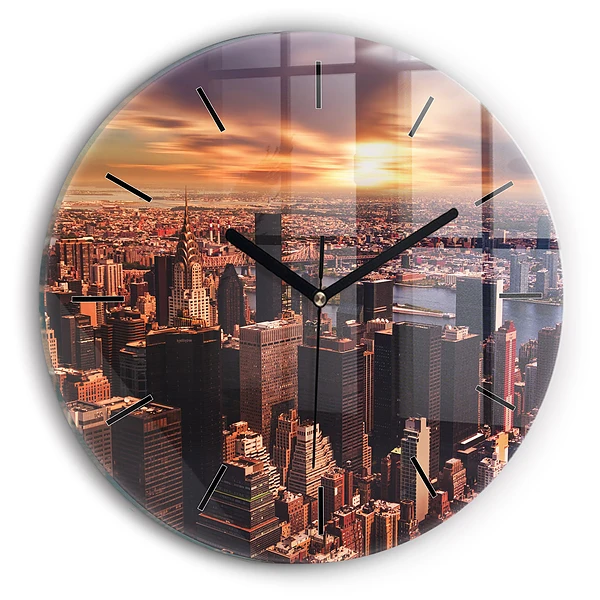 Wanduhr rund Panorama der Stadt im Westen