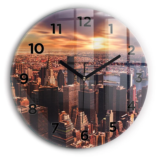 Wanduhr rund Panorama der Stadt im Westen