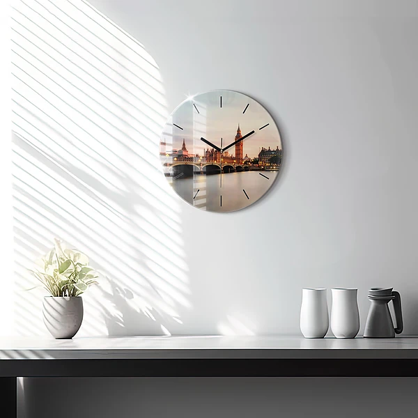 Wanduhr glas rund Big Ben Londoner Skyline